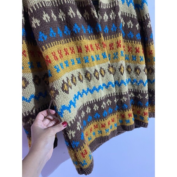 Vtg Cardigan Sweater M Brown Wool 70s Western Fall Bohemian Aztec Cabincore - Picture 9 of 14